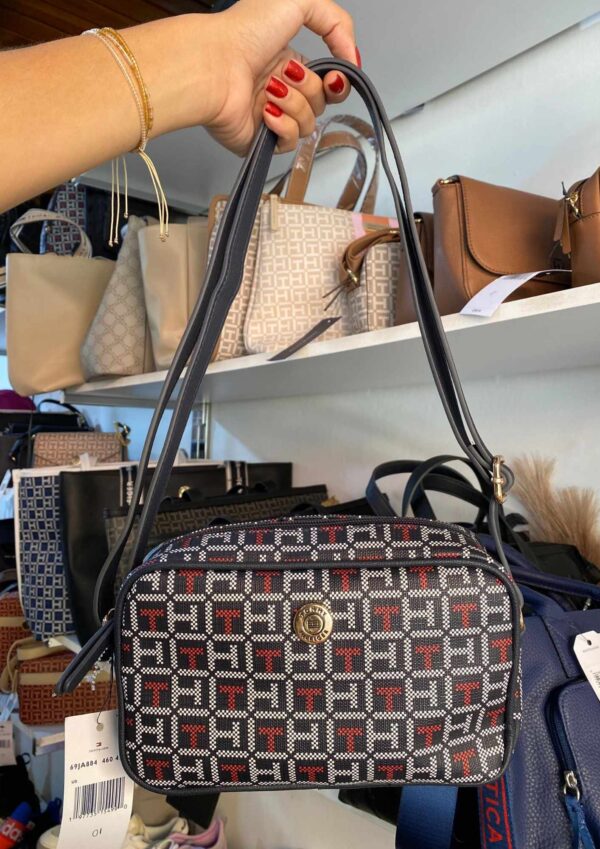 Cartera Tommy Negra con Rojo y Blanco